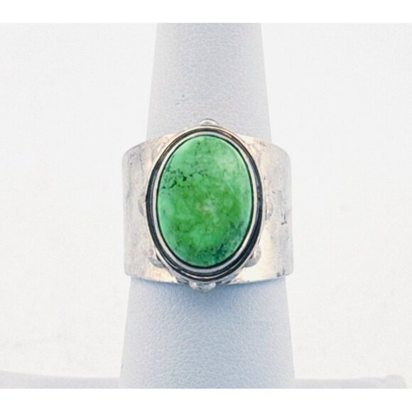 Vintage Sterling Silver 925 Green Turquoise Wide Band Ring Size 6, 15.9g - Picture 1 of 10